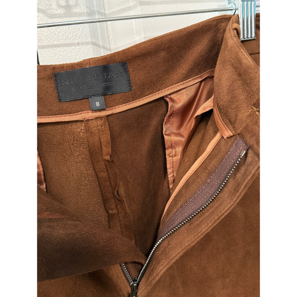 Nili Lotan 8 Goatskin Suede Paris Pants Drop Crotch Slouchy Leather Cognac Brown - Picture 13 of 16